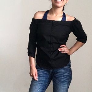 Express Black off the shoulder long sleeve shirt
